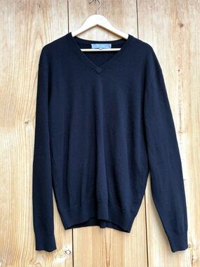 Neiman Marcus Cloud Cashmere Black V-Neck Sweater Mens Sz XL
